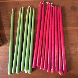 Bundle Of Red & Green Vintage Tiny Taper Skinny Candles MCM Style Decor